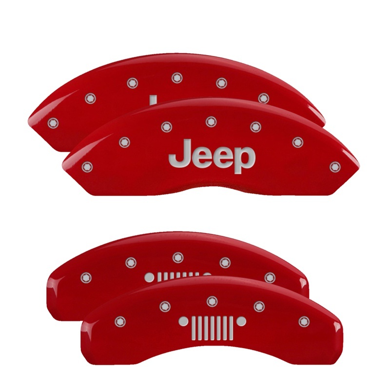 MGP 4 Caliper Covers Engraved Front Jeep Rear Grill Logo Red Finish Silver Char 2019 Jeep Wrangler thumbnail 3