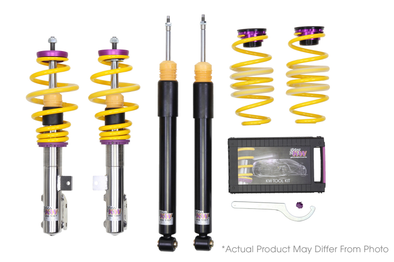 KW Variant 2 Coilover Kits 15210078 Kits, 2, 0.8 - 1.5 in. Lowered Front, 0.4 - 1.5 in. Lowered Rear, Natural/Yellow Shocks, Yellow Springs, Audi, Kit thumbnail 7