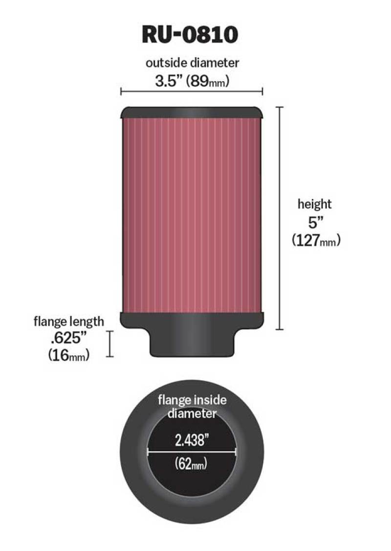 K&N Universal Rubber Filter 2.438in Flange ID x 3.5in OD x 5in Height for 97-98 Yamaha TDM850 thumbnail 5