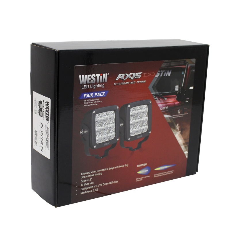 Westin Axis LED Auxiliary Light 4.5 inch x 4.5 inch Square Spot w/3W Osram (Set of 2) - Black thumbnail 7