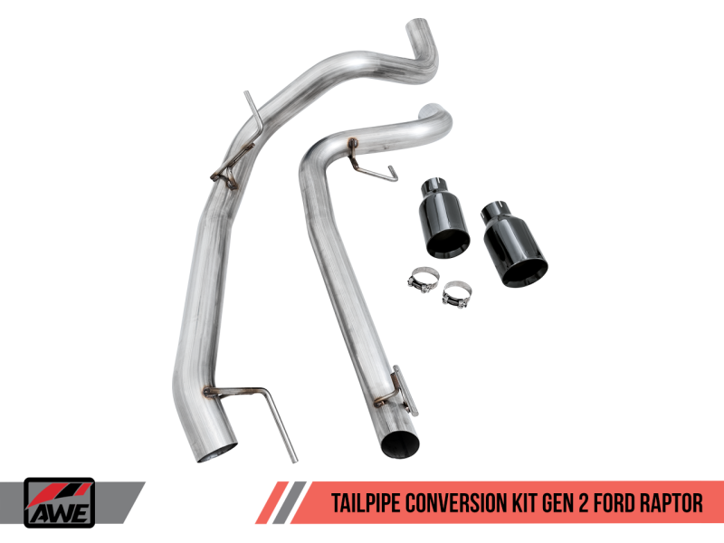 AWE Tuning 2017+ Ford Raptor Tailpipe Conversion Kit w/ Diamond Black Tips thumbnail 2