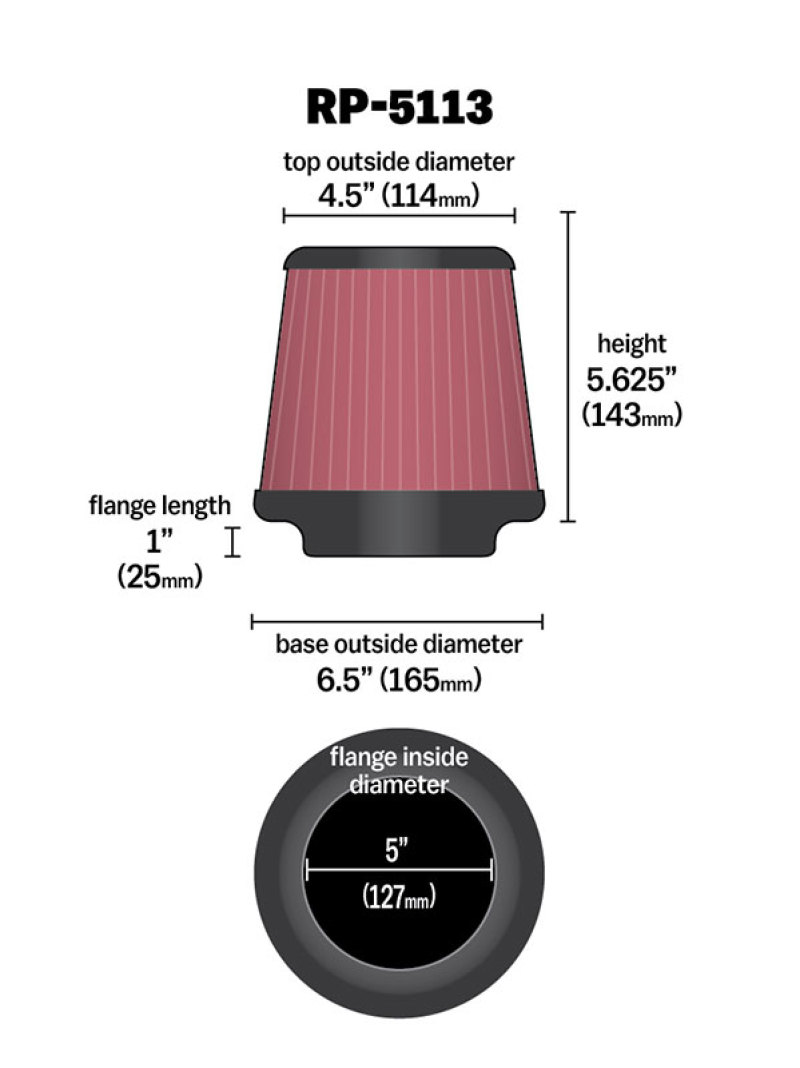 K&N Cone Filter 5in ID 6.5in base 4.5in top 5.625in height carbon fiber look thumbnail 5