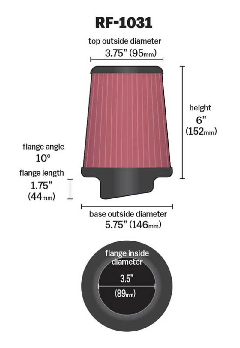 K&N Round Tapered Universal Air Filter 3.5in Flange ID / 5.75in Base OD / 3.75in Top OD / 6in H thumbnail 4