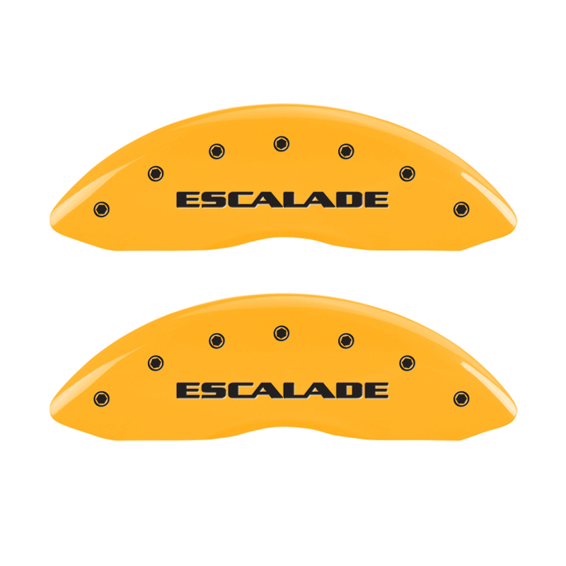 MGP 4 Caliper Covers Engraved Front Escalade Engraved Rear ESV Yellow finish black ch thumbnail 6