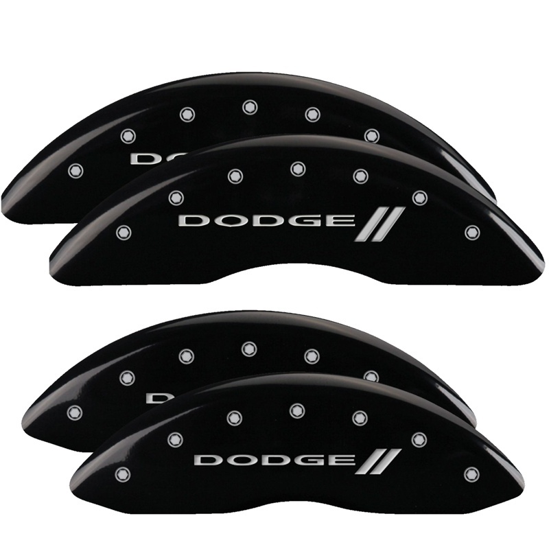 MGP 4 Caliper Covers Engraved Front & Rear With stripes/Dodge Black finish silver ch thumbnail 5