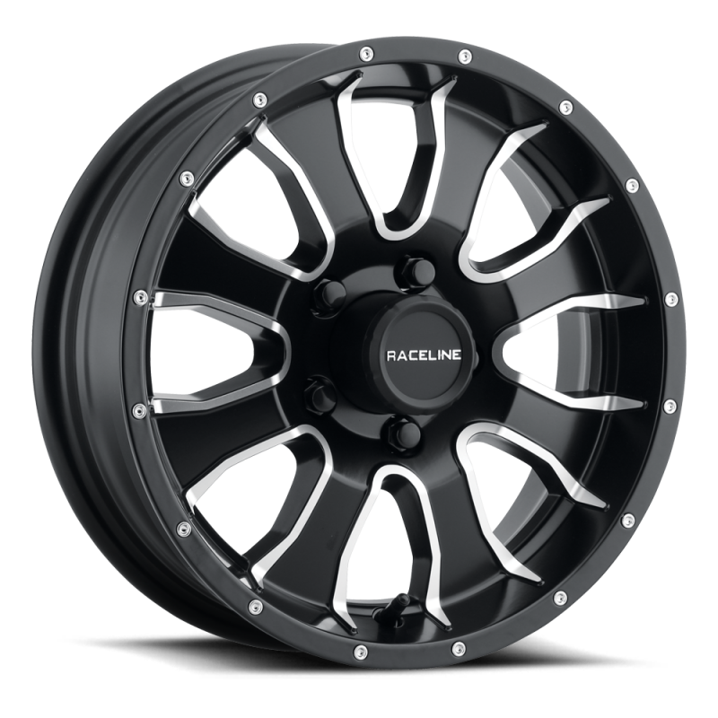 Raceline 860M Mamba 16x6in / 8x165.1 BP / 0mm Offset / 4.90mm Bore - Black & Machined Wheel thumbnail 4