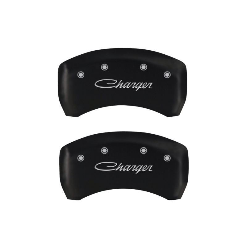 MGP 4 Caliper Covers Engraved Front & Rear Cursive/Charger Red finish silver ch thumbnail 7