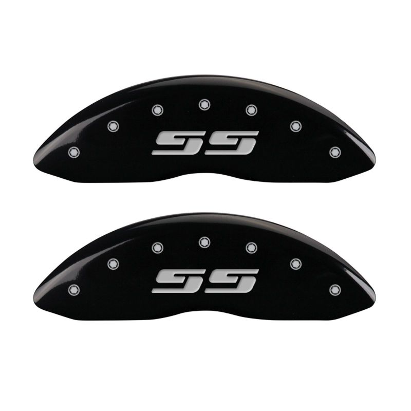 MGP 4 Caliper Covers Engraved Front & Rear Silverado style/SS Black finish silver ch thumbnail 7