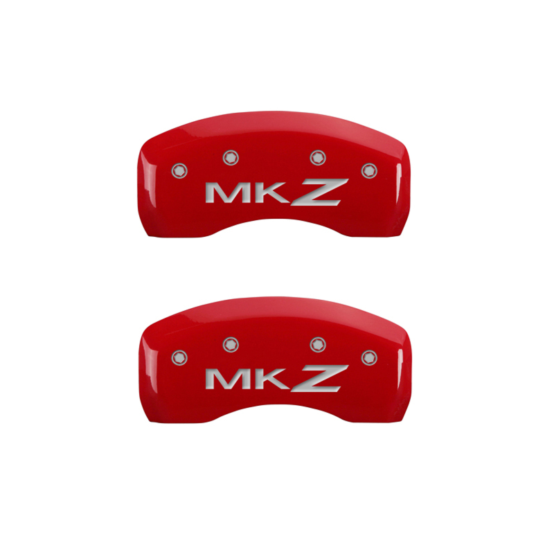MGP 4 Caliper Covers Engraved Front Lincoln Engraved Rear MKZ Red finish silver ch thumbnail 6
