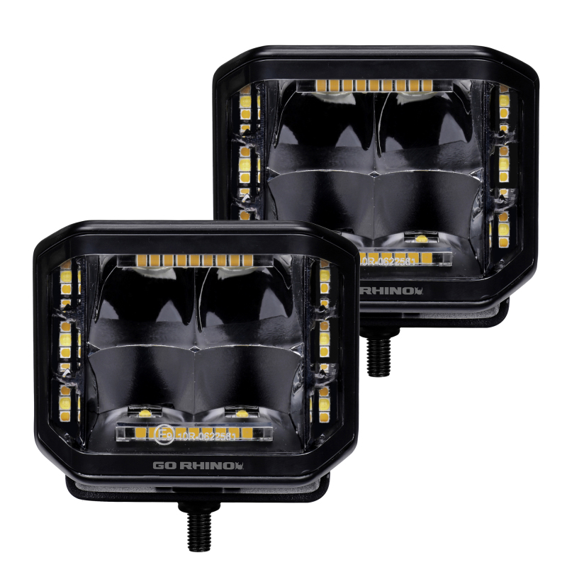 Go Rhino Xplor Blackout Combo Series Cube Sideline LED Spot Lights w/ Amber 4x3 - Blk (Pair) thumbnail 2