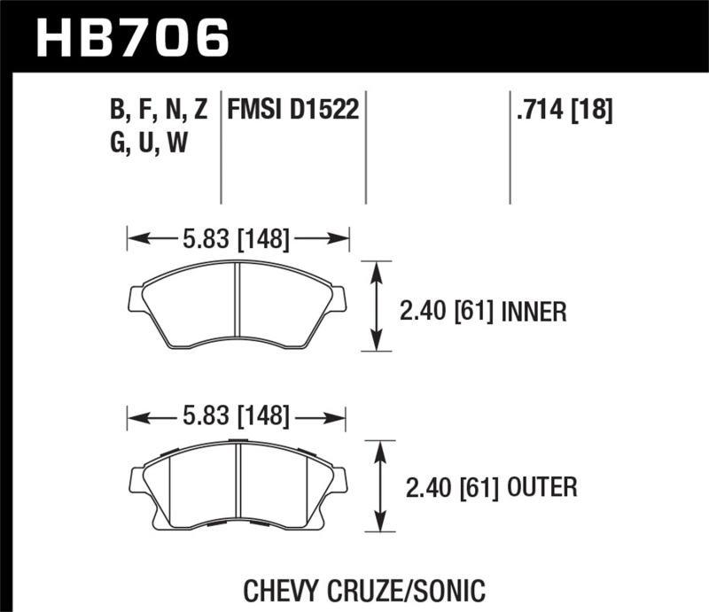 Hawk 11-12 Chevy Cruze Eco/LS/1LT/2LT/LTZ / 12 Sonic LS/LT/LTZ DTC-60 Front Race Brake Pads thumbnail 5