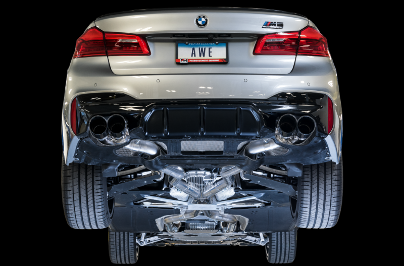 AWE Tuning 18-19 BMW F90 M5 SwitchPatch Cat-Back Exhaust- Black Diamond Tips thumbnail 4