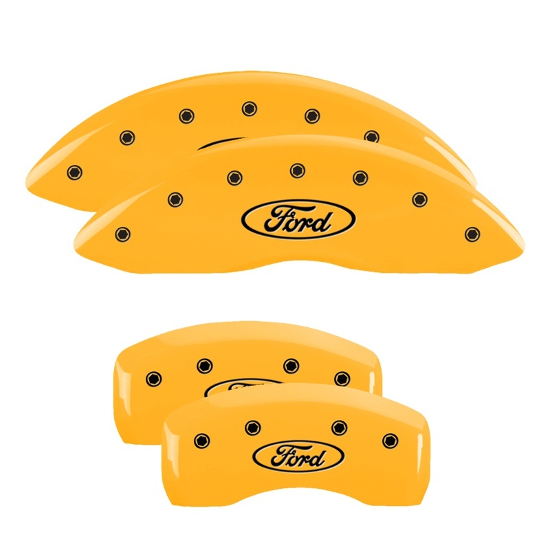 MGP 4 Caliper Covers Engraved Front & Rear Oval logo/Ford Yellow finish black ch thumbnail 6