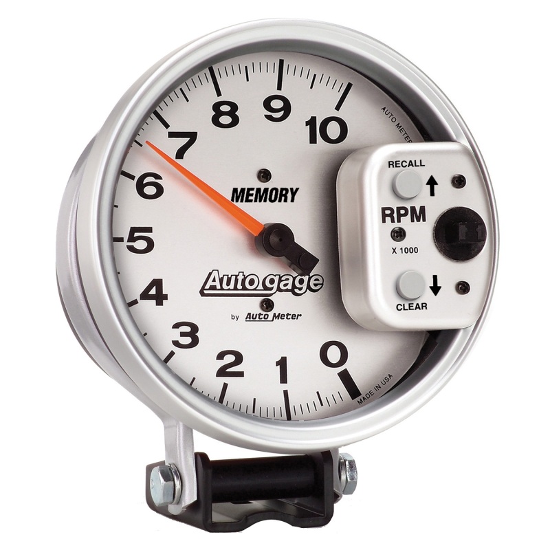 AutoMeter Gauge Tachometer 5in. 10K RPM Pedestal W/ Peak Memory Silver Auto Gage thumbnail 4