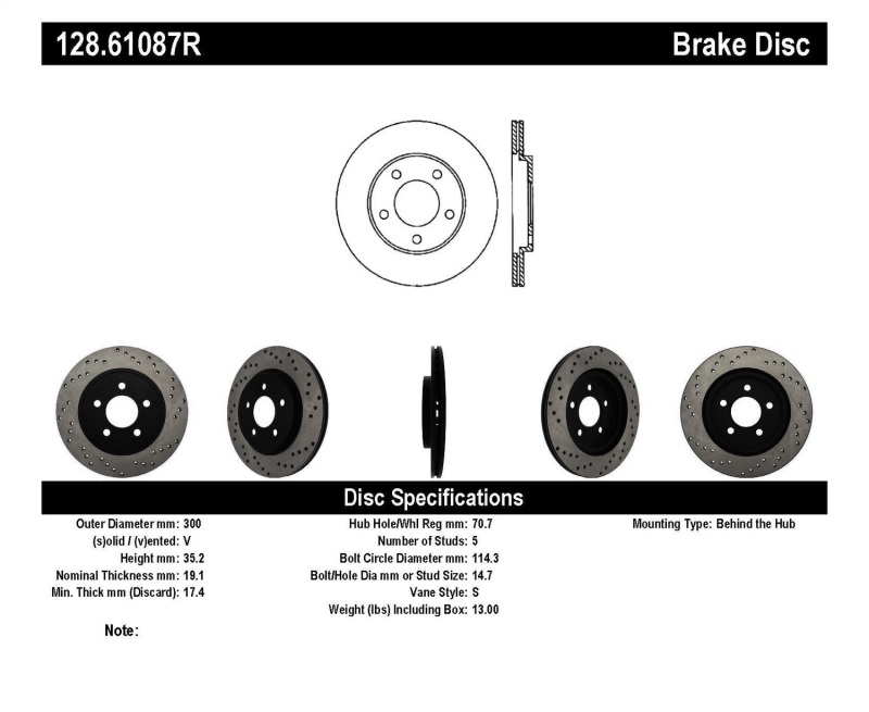 StopTech 05-10 Ford Mustang V6/4.0L / GT V8/4.6L Cross Drilled Right Rear Rotor thumbnail 3
