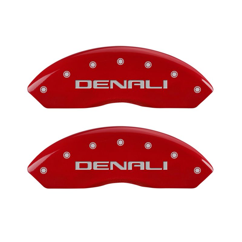 MGP 4 Caliper Covers Engraved Front & Rear Denali Red Finish Silver Char 2019 GMC Arcadia thumbnail 5
