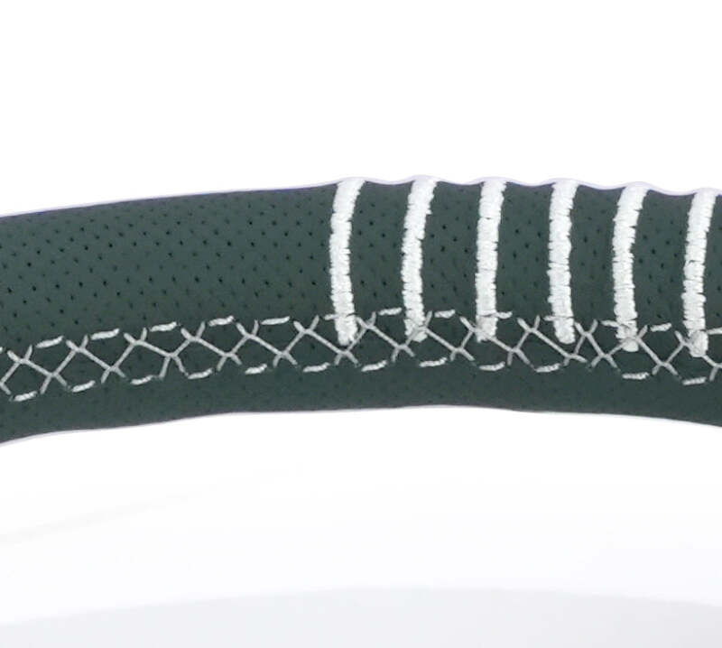 NRG Steering Wheel 1.5in Dish 350mm Black Perforated Leather - Emerald Stitching - Reinforced Spoke thumbnail 8