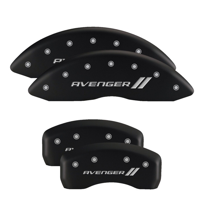 MGP 4 Caliper Covers Engraved Front & Rear With stripes/Dodge Black finish silver ch thumbnail 5