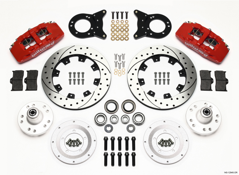 Wilwood Dynapro 6 Front Hub Kit 12.19in Drill Red 1970-1973 Mustang Disc & Drum Spindle