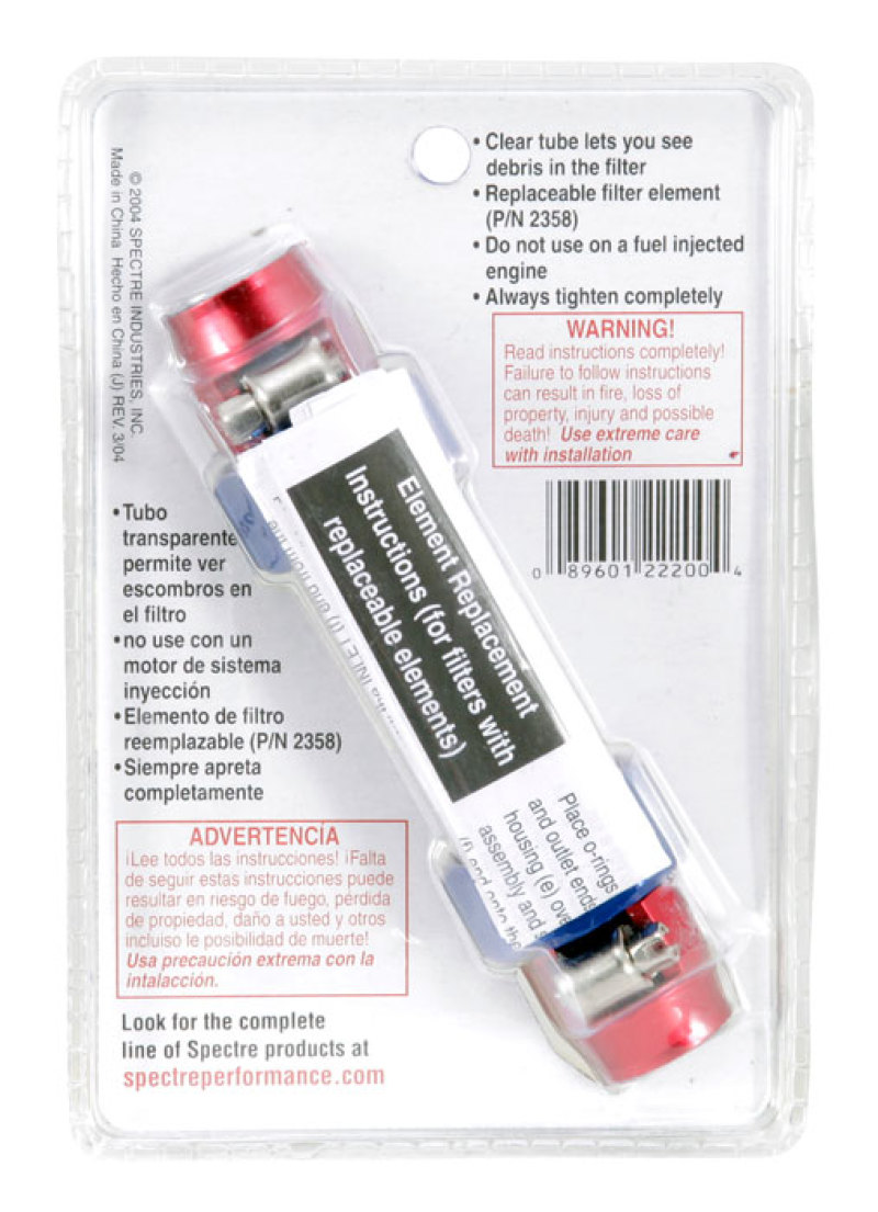 Spectre Pro-Plumbing Fuel Filter 3/8in. - Red/Blue thumbnail 6