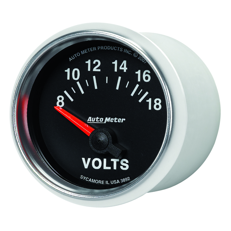 Autometer GS 52mm 8-18 Volts Short Sweep Electronic Voltmeter Gauge