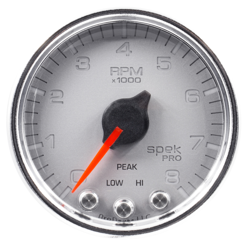 Autometer Spek-Pro Gauge Tach 2 1/16in 8K Rpm W/ Shift Light & Peak Mem Slvr/Chrm thumbnail 7