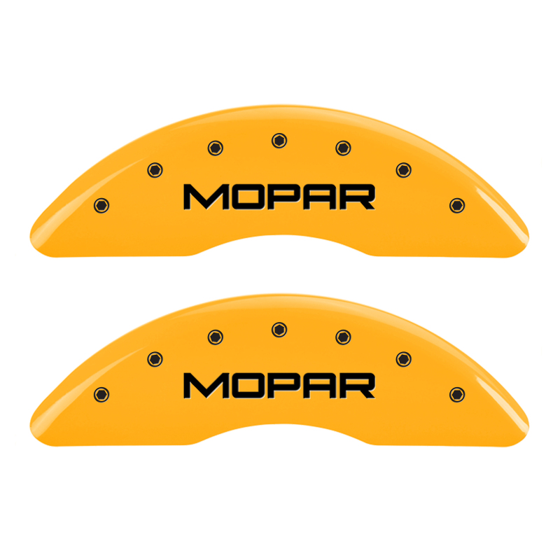 MGP 4 Caliper Covers Engraved Front & Rear MOPAR Yellow finish black ch thumbnail 6