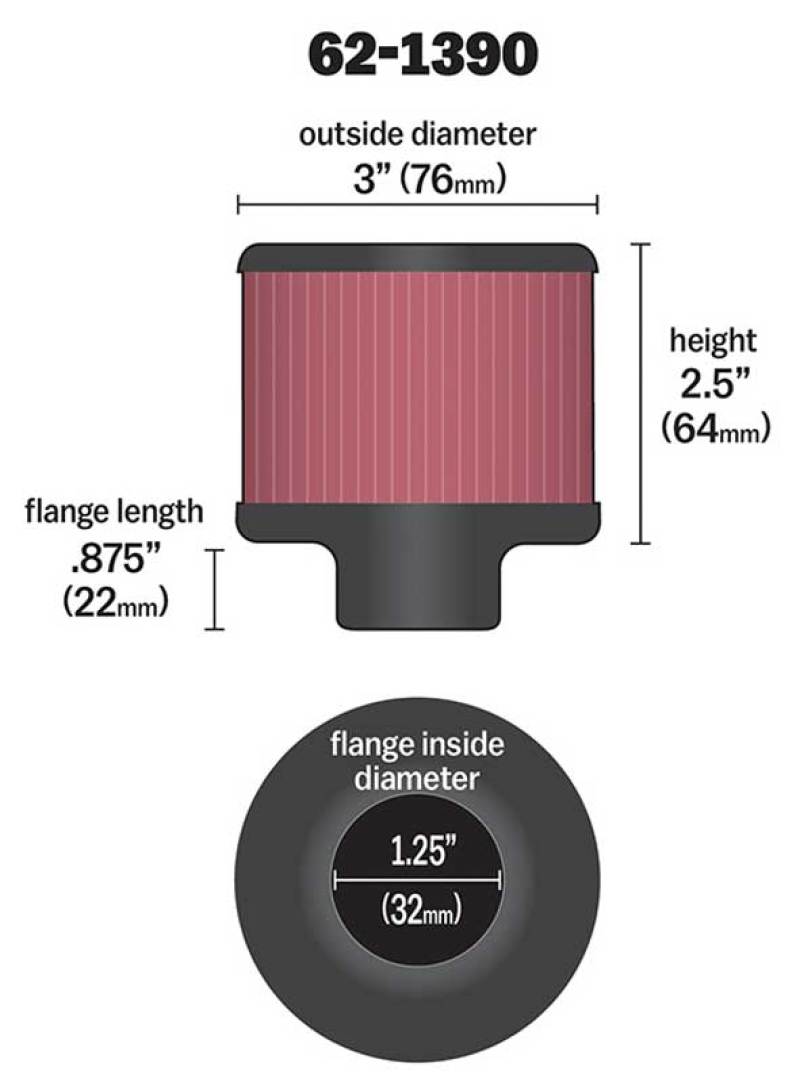 K&N 1.25in Flange ID x 3in OD x 2.5in H Rubber Base Crankcase Vent Filter thumbnail 8