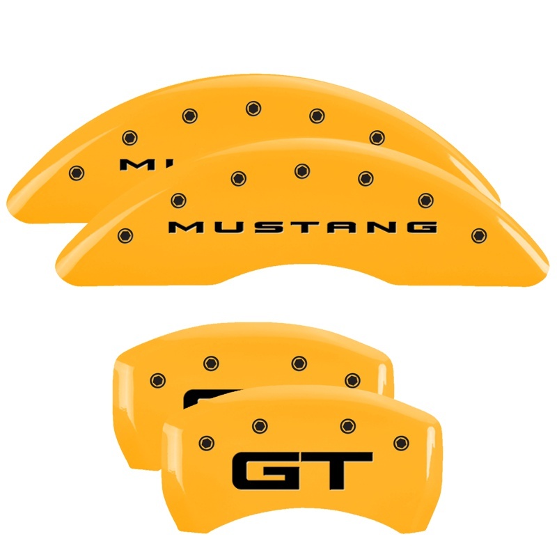 MGP 4 Caliper Covers Engraved Front 2015/Mustang Engraved Rear 2015/GT Yellow finish black ch thumbnail 7
