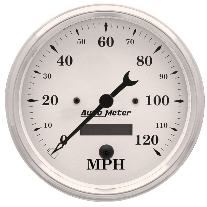 Autometer 5 inch 120mph Electric Programable w/ LCD ODO Old Tyme Speedometer - White thumbnail 4