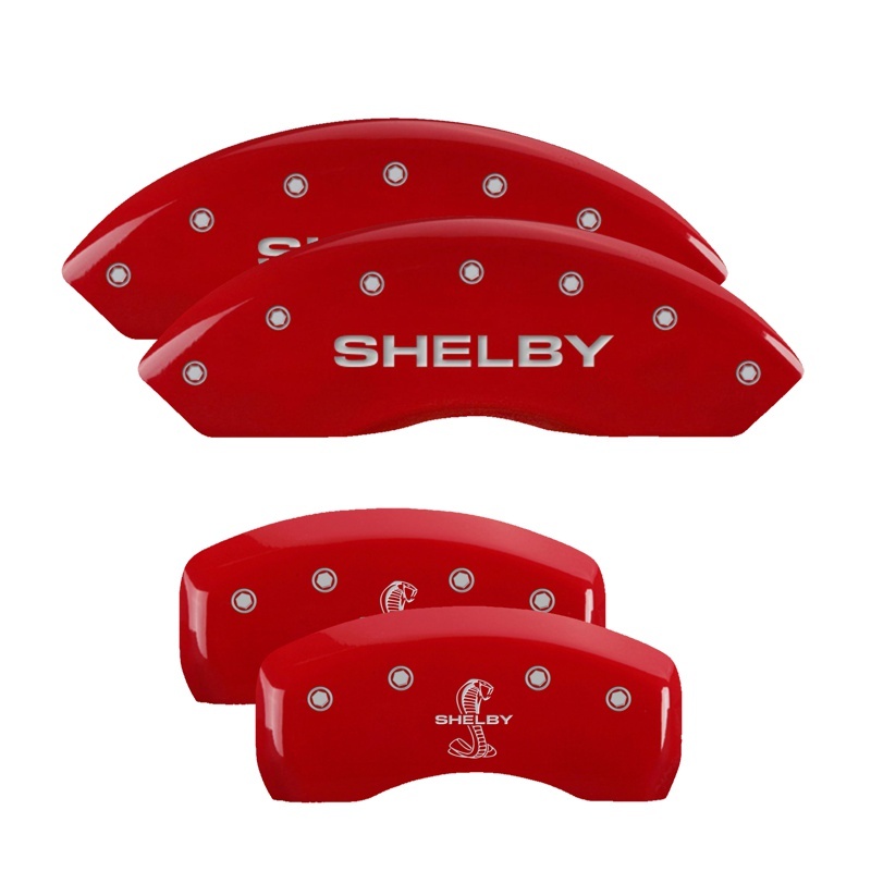 MGP 4 Caliper Covers Engraved Front Shelby Engraved Rear Tiffany Snake Red finish silver ch thumbnail 7