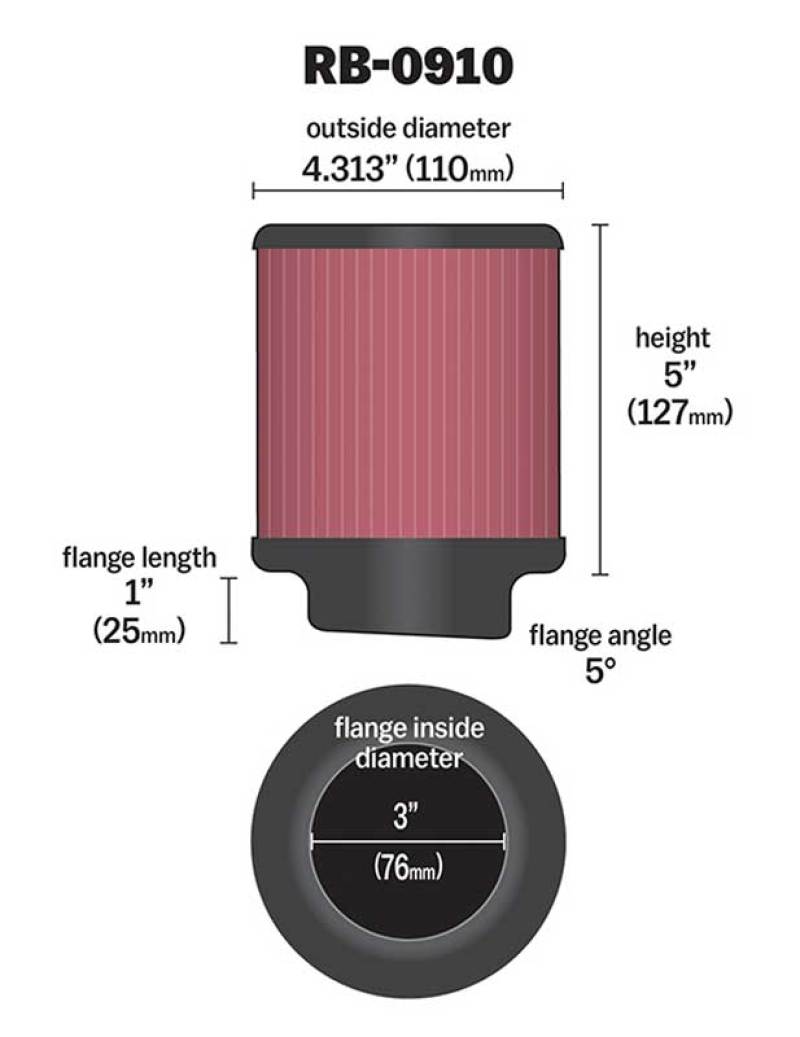 K&N Universal Rubber Filter 3 inch 5 Degree FLG 4 1/2 inch OD 5 inch Height thumbnail 7