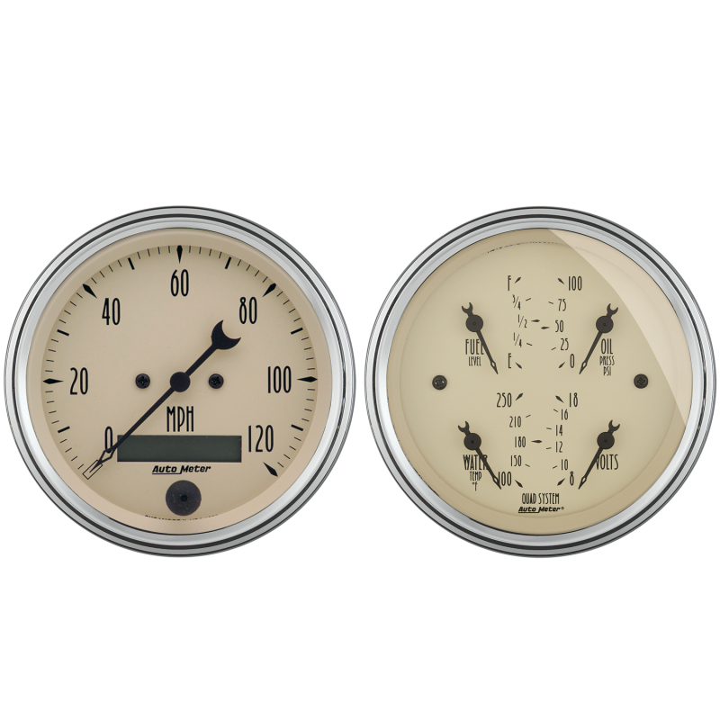 AutoMeter Gauge Kit 2 Pc. Quad & Speedometer 3-3/8in. Antique Beige thumbnail 9