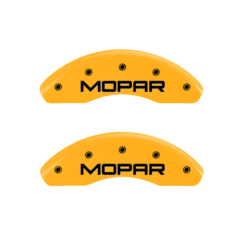 MGP 4 Caliper Covers Engraved Front & Rear MOPAR Yellow finish black ch thumbnail 4