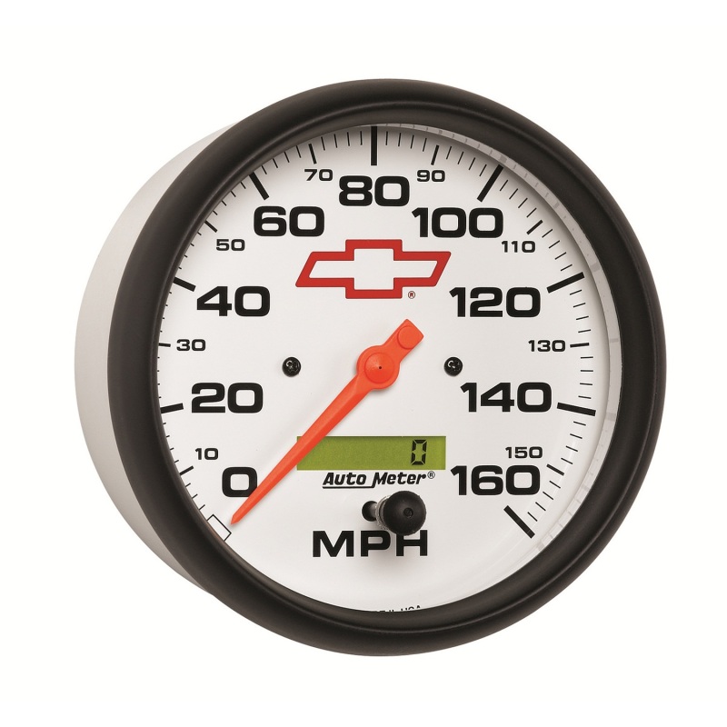 AutoMeter Gauge Speedometer 5in. 160MPH Elec. Programmable Chevy Red Bowtie White thumbnail 9