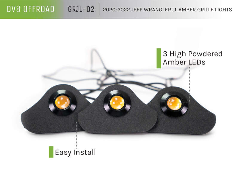 DV8 Offroad 2018+ Jeep JL Grill Amber Marker Lights thumbnail 4