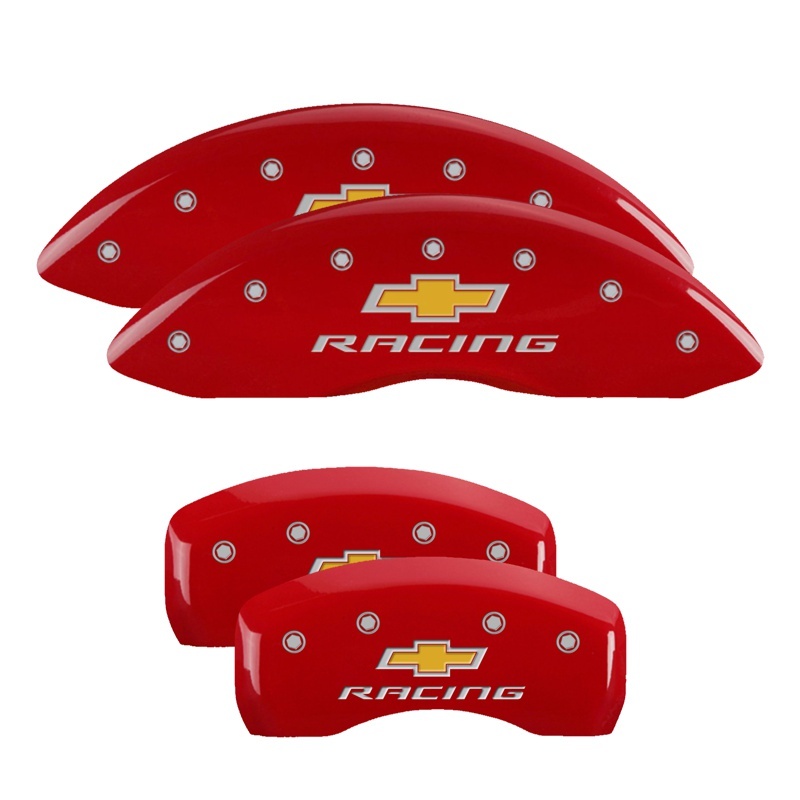 MGP 4 Caliper Covers Engraved Front & Rear Chevy racing Red finish silver ch thumbnail 4
