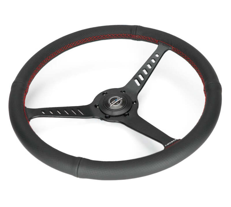 NRG Classic Stealth Steering Wheels RST-380-STL-R Wheel, Stealth, 380mm, 1 in. Dish, Black Leather Grip, Black Spoke, Red Stitching, Each thumbnail 7