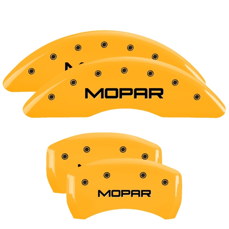 MGP 4 Caliper Covers Engraved Front & Rear MOPAR Yellow finish black ch thumbnail 7