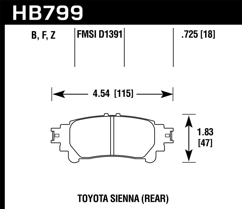 Hawk 14-16 Toyota Highlander Performance Ceramic Street Rear Brake Pads thumbnail 7
