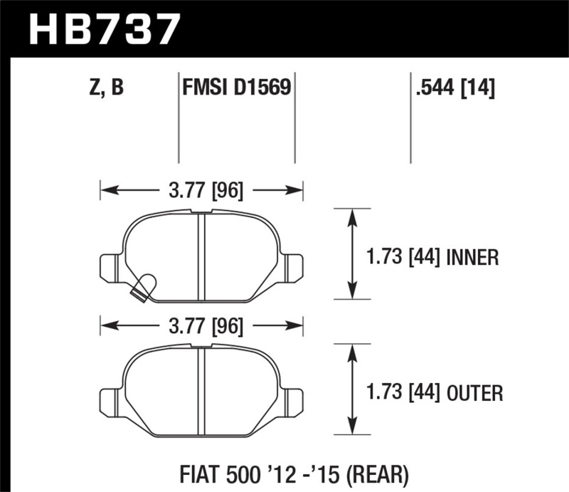 Hawk 12-15 Fiat 500 Abarth Rear HPS 5.0 Brake Pads thumbnail 3