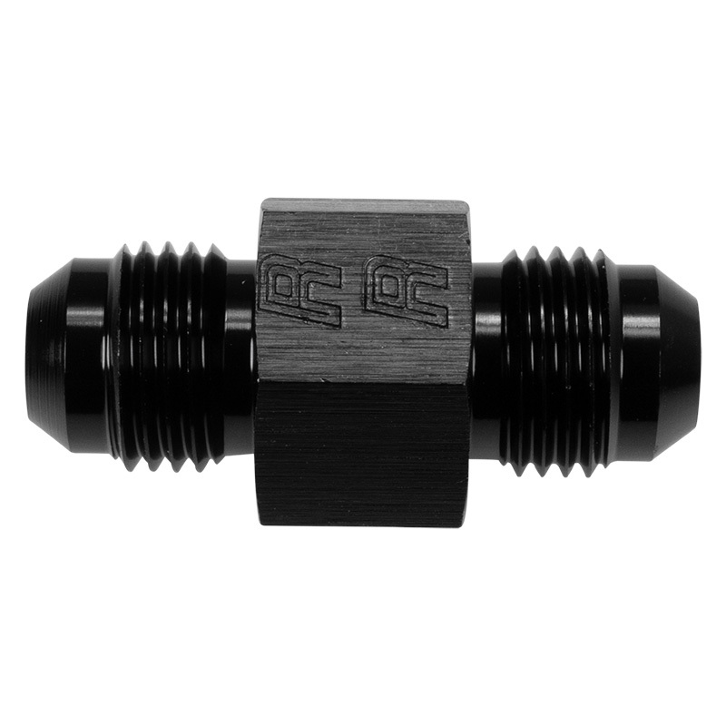 6AN To 6AN Straight Male Union With 1/8" NPT Side Pressure Port, Black Finish