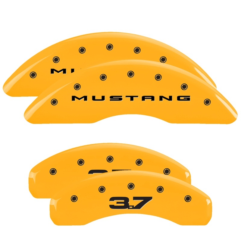 MGP 4 Caliper Covers Engraved Front 2015/Mustang Engraved Rear 2015/37 Yellow finish black ch thumbnail 6