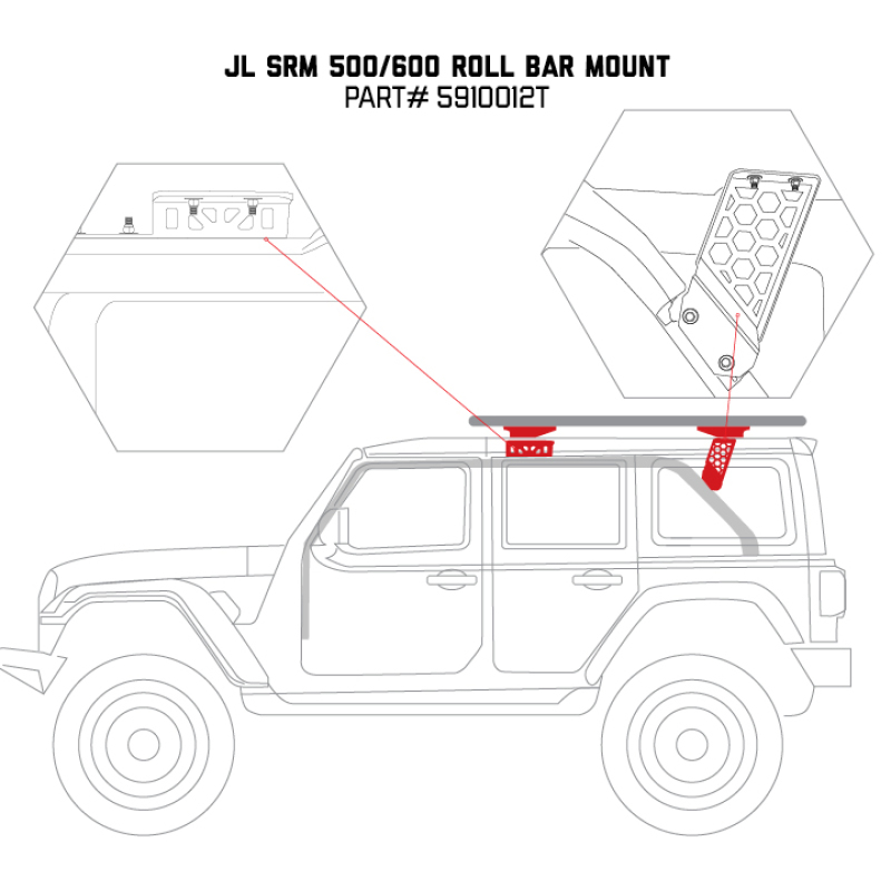 Go Rhino 19-22 Jeep Wrangler JLU SRM Roll Bar Mount Kit - Tex. Blk thumbnail 8