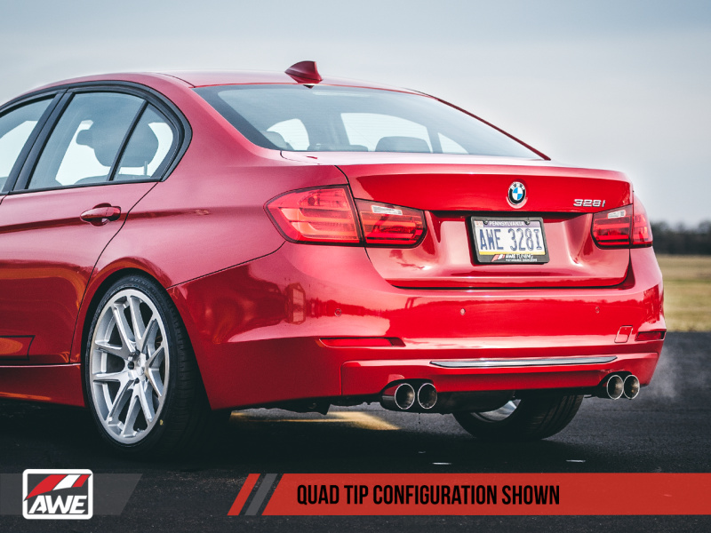 AWE Tuning BMW F3X N20/N26 328i/428i Touring Edition Exhaust Quad Outlet - 80mm Chrome Silver Tips thumbnail 6