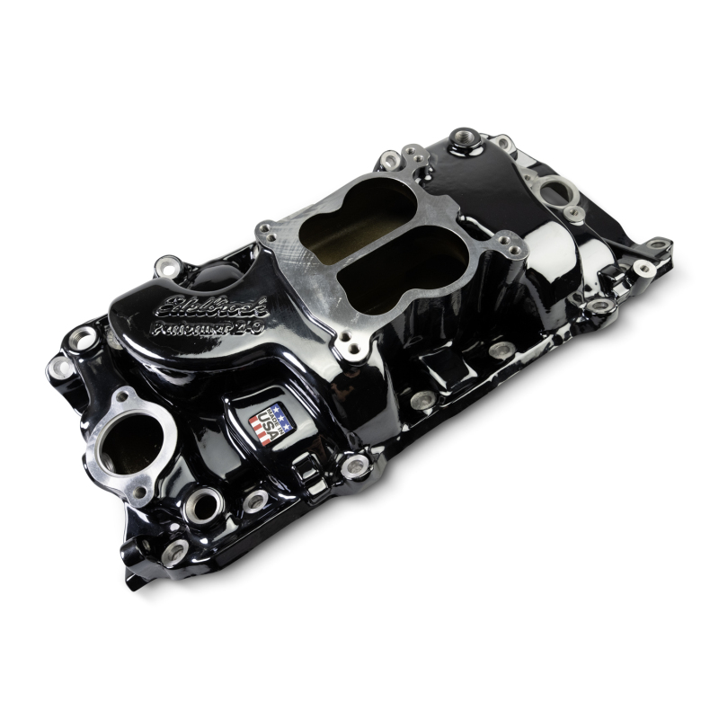 Edelbrock Performer Intake Manifolds 2161-BP Manifold, Performer, Dual Plane, Aluminum, Black Plasma Coated, Spread Bore, Chevy, 396-502, Oval Port, Each thumbnail 6