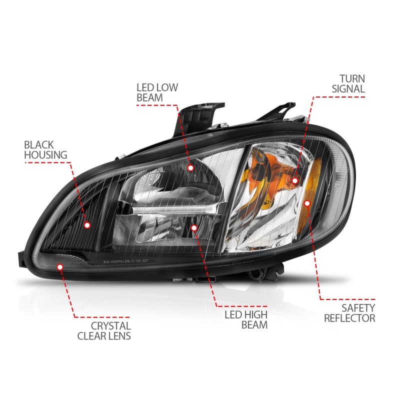 ANZO 2002-2014 Freightliner M2 LED Crystal Headlights Black Housing w/ Clear Lens (Pair) thumbnail 9