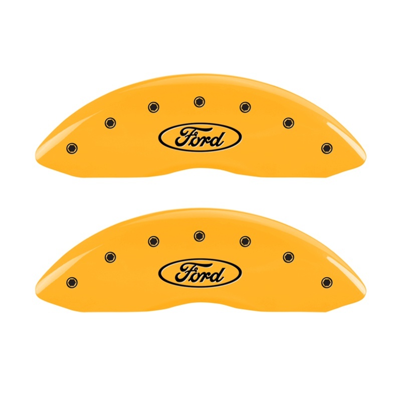 MGP Front set 2 Caliper Covers Engraved Front Oval logo/Ford Yellow finish black ch thumbnail 3