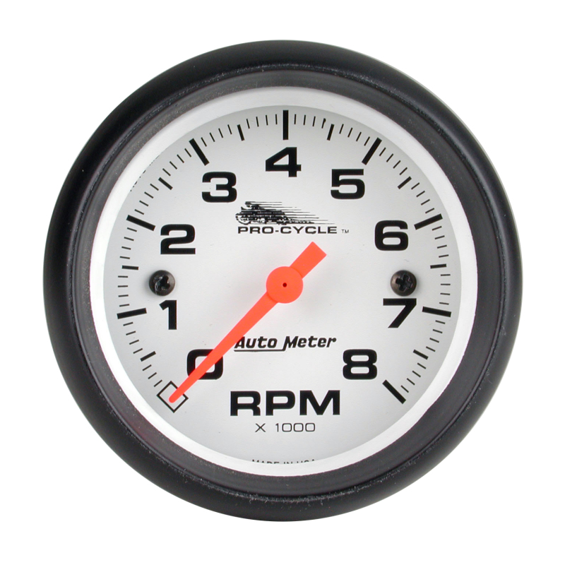 Autometer Pro-Cycle Gauge Tach 2 5/8in 8K Rpm 2&4 Cylinder White thumbnail 5