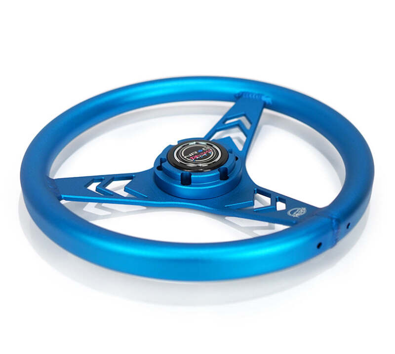 NRG Aluminum Steering Wheel 330mm - Arow Cutout - Ergonomic Grip - Anadized Blue thumbnail 3